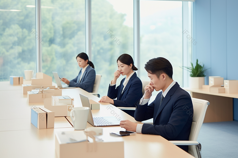 蓝色实拍图忙碌工作的客服员工,高清,摄影图,摄影图片,图片大全,摄影图免费下载